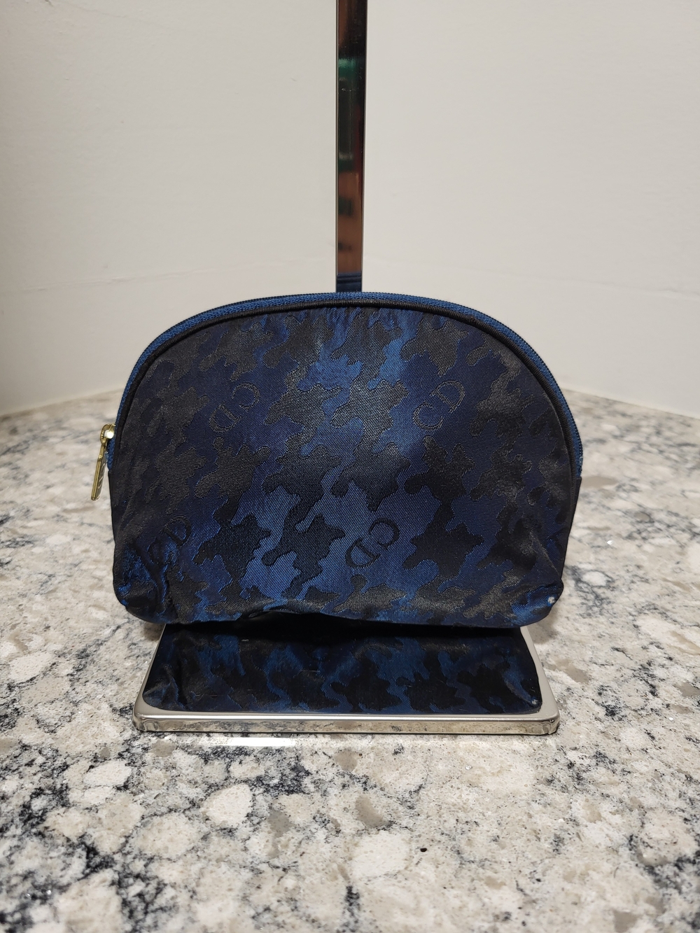 Christian Dior Navy Blue Houndstooth Small Cosmetic Pouch